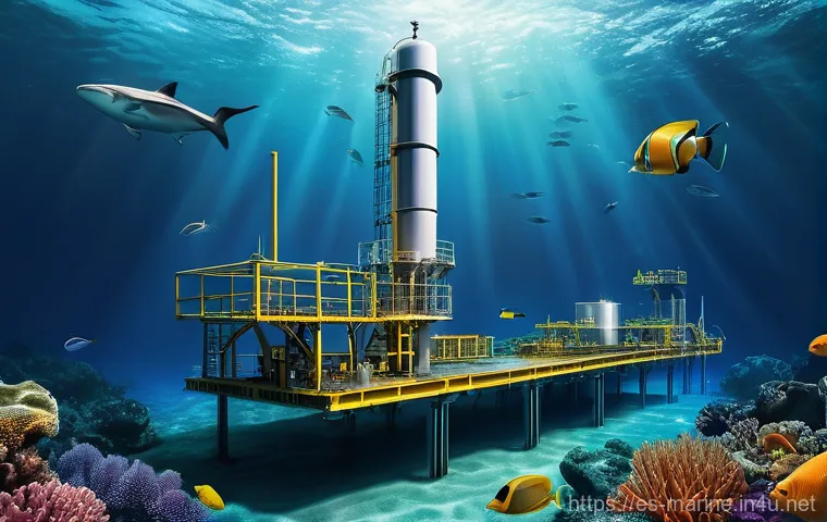 심해가스 자원의 채굴법 - **Prompt:** An immersive underwater scene showcasing advanced robotic technology at work on the deep... 심해가스 자원의 채굴법 - **Prompt:** An immersive underwater scene showcasing advanced robotic technology at work on the deep...