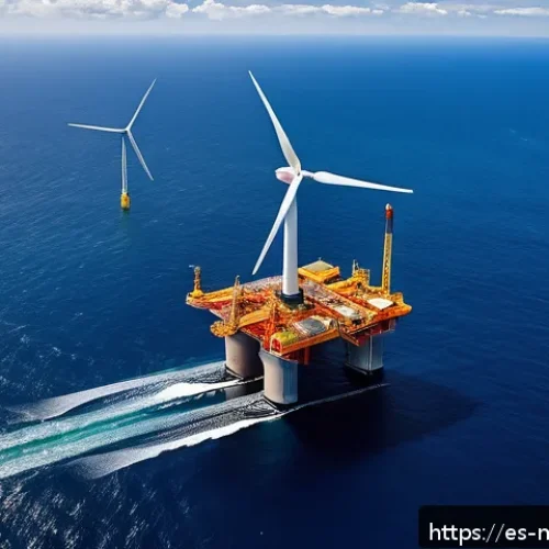 해양풍력 발전 수출 시장 - A colossal offshore wind turbine with advanced composite blades, towering over a deep blue ocean und...